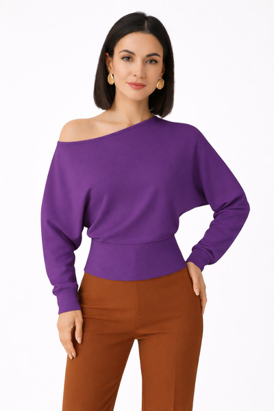 trendalisse Women's Purple Drop-Shoulder Modal Textured Blouse