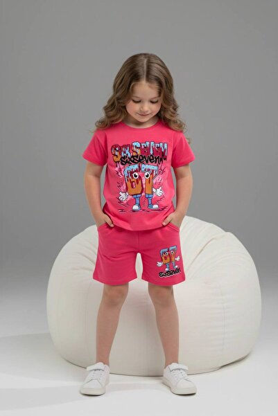 Yağmur Giyim Pjkskt Six Seven Patterned Girls' Short Sleeve Set with Shorts 6646