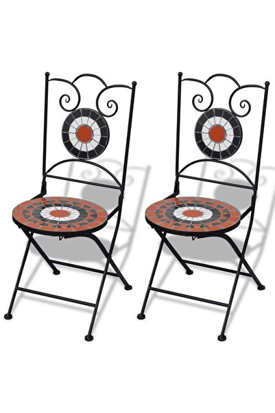 Concept Scaune bistro pliante, 2 buc., cărămiziu și alb, ceramică