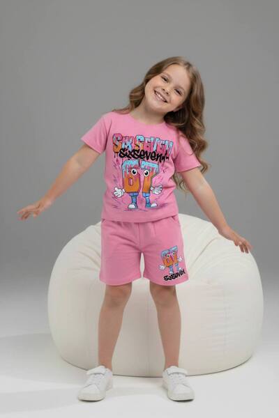 Yağmur Giyim Pjkskt Six Seven Patterned Girls' Short Sleeve Set with Shorts 6646