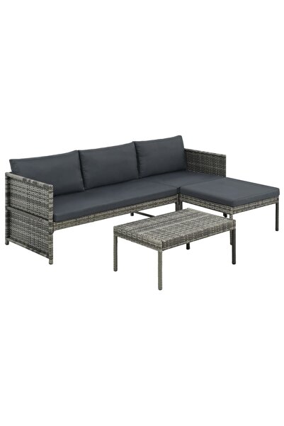 Concept Σετ επίπλων κήπου 3 τεμαχίων με μαξιλάρια, γκρι, πολυρατάν