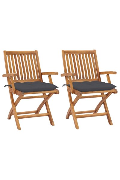 Concept Καρέκλες κήπου με μαξιλάρια ανθρακί, 2 τεμ., από μασίφ ξύλο τικ