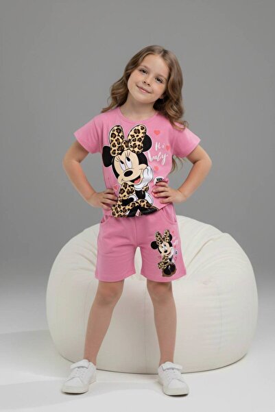 Yağmur Giyim Pjkskt M.Mause Patterned Girl's Short Sleeve Set with Shorts 6600