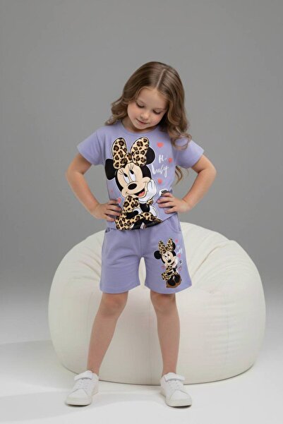 Yağmur Giyim Pjkskt M.Mause Patterned Girl's Short Sleeve Set with Shorts 6600