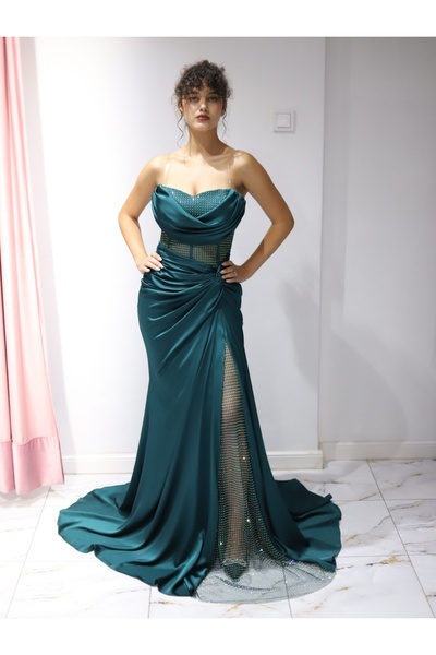 Angy Fashion “Emerald Illusion” Evening Dress – with crystals and a dramatic ...