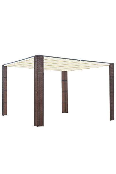 Concept Pavilion cu acoperiș, maro și crem, 300x300x200 cm, poliratan