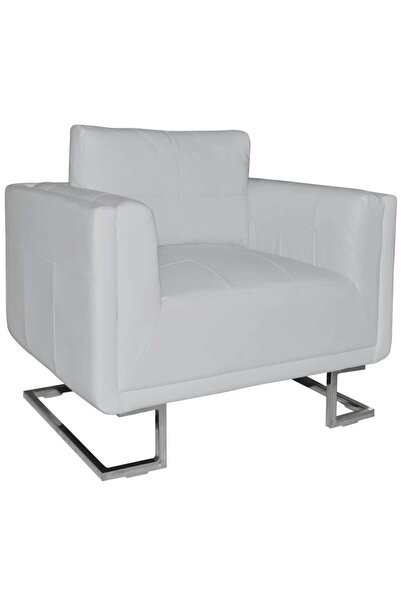 Concept Πολυθρόνα Cube, χρωμιωμένα πόδια, λευκό, οικολογικό Δερμάτινο