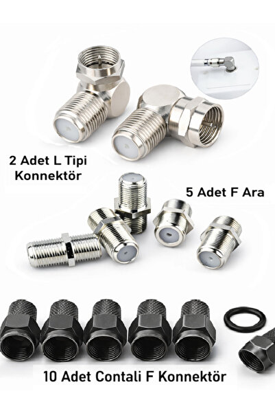 Vwin 2 Adet L Tipi Konnektör + 5 Adet F Ara + 10 Adet Contalı F Konnektör, Uy...