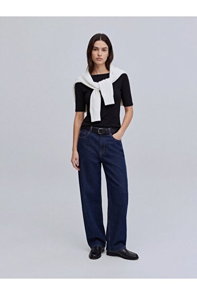 Ltb Kayık Neck Top Black T-Shirt