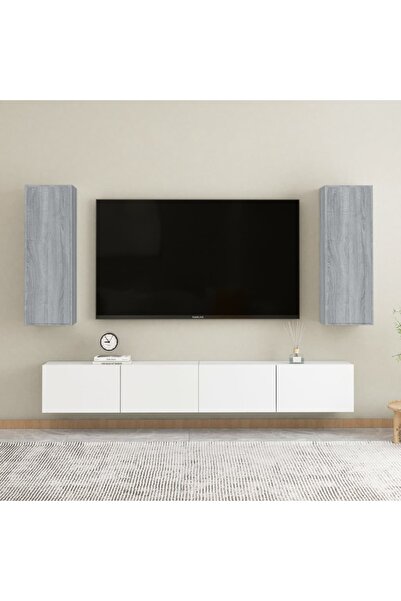 Concept Comode TV, 2 buc., gri sonoma, 30,5x30x90 cm, lemn prelucrat