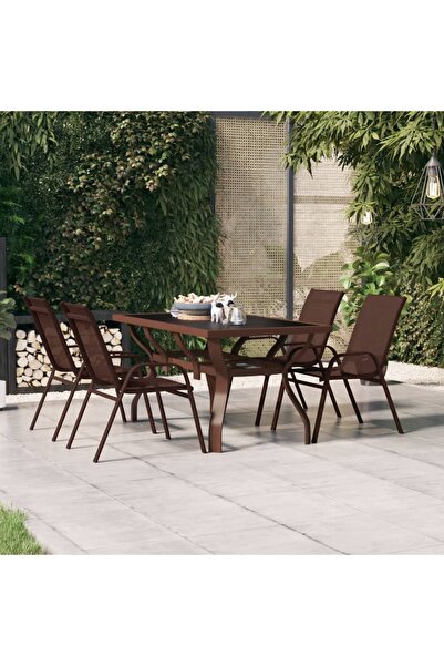 Concept Masă de grădină, maro și negru, 140x70x70 cm, oțel și sticlă