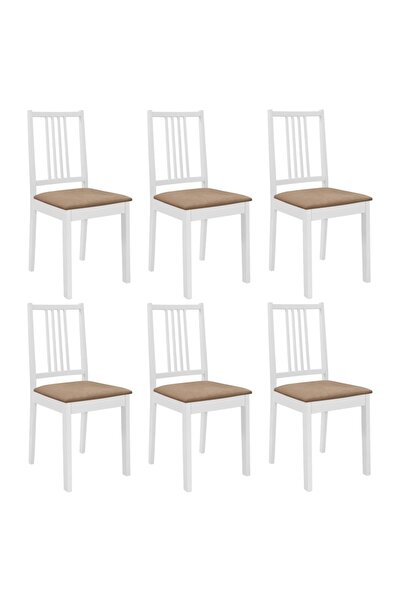 Concept Καρέκλες κουζίνας με μαξιλάρια, 6 τεμ., λευκές, μασίφ ξύλο
