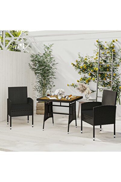 Concept Set mobilier de exterior, 3 piese, negru, poliratan