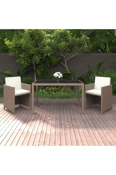 Concept Σετ επίπλων κήπου με μαξιλάρια, 3 τεμάχια, μπεζ, πολυρατάν
