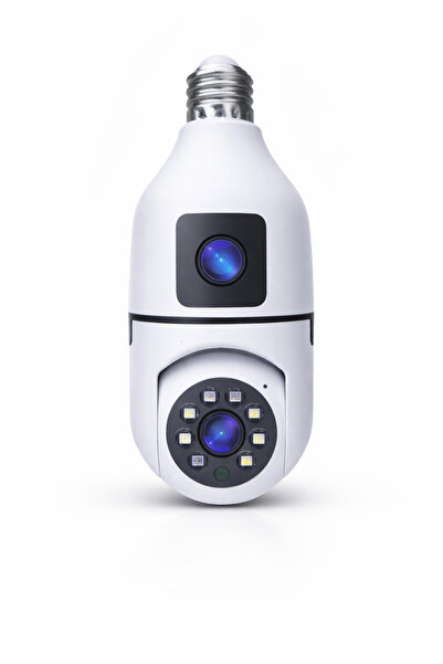 beemen Çift Kameralı Ampul Tipi Güvenlik Kamerası 360° Döner Gece Görüşlü Har...