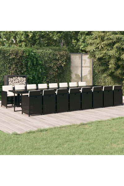Concept Set mobilier de grădină cu perne, 17 piese, negru, poliratan