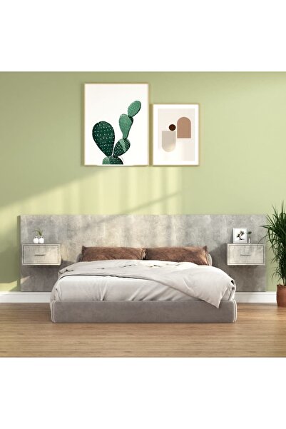 Concept Κεφαλάρι με ντουλάπια, γκρι σκυροδέματος, επεξεργασμένο ξύλο