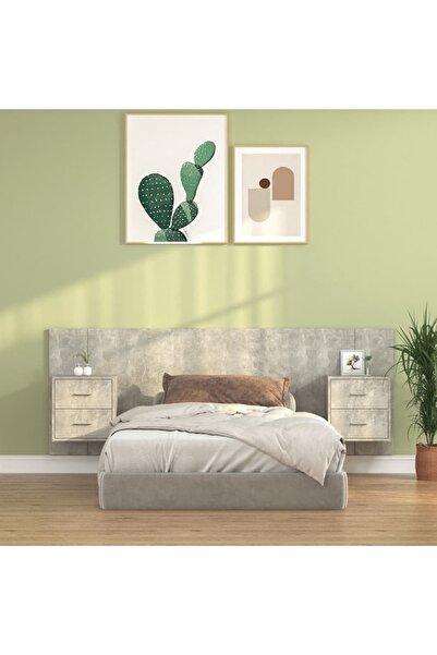 Concept Κεφαλάρι με ντουλάπια, γκρι σκυροδέματος, επεξεργασμένο ξύλο