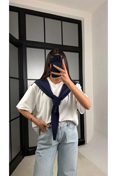 Miss Beyoğlu Women's Basic Tshirt with Shawl Detail