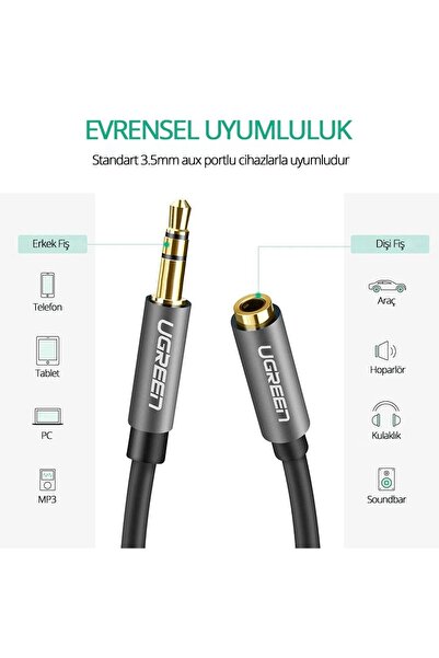 Ugreen 3.5 mm Jack Ses Aux Uzatma Kablosu 1.5 Metre