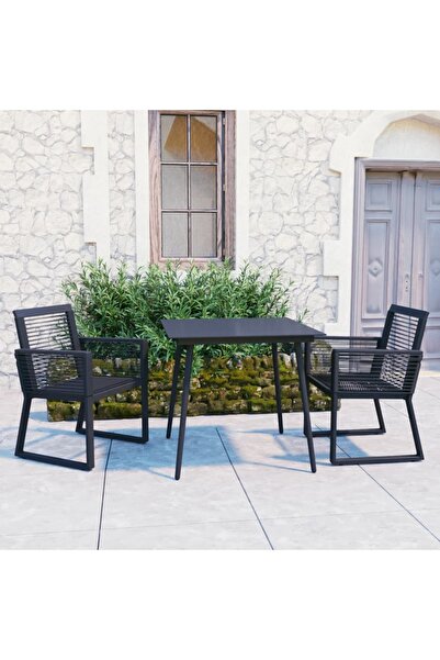 Concept Set mobilier de exterior, 3 piese, negru, ratan PVC