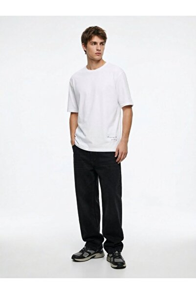 Ltb Minimal Printed Relaxed White T-Shirt