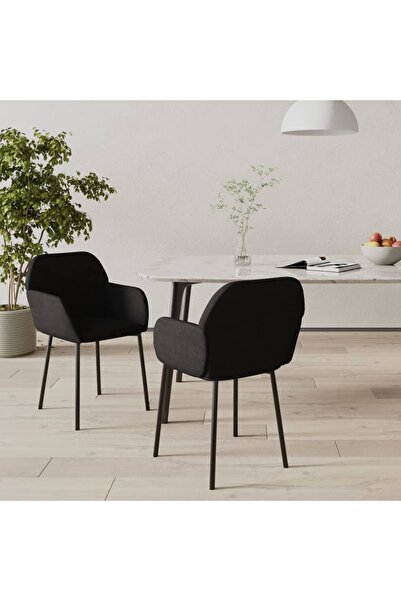 Concept Καρέκλες κουζίνας, 2 τεμ., μαύρες, Βελούδο