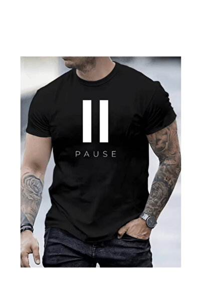 TİMİSİVA Unisex Oversized Printed Crew Neck Short Sleeve Black T-Shirt