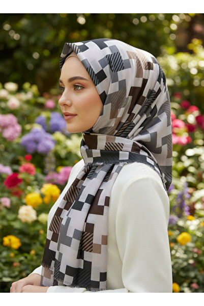 Bonjela Geometric Patterned Women's Scarf – Modern Stylish Soft-Textured Dail...