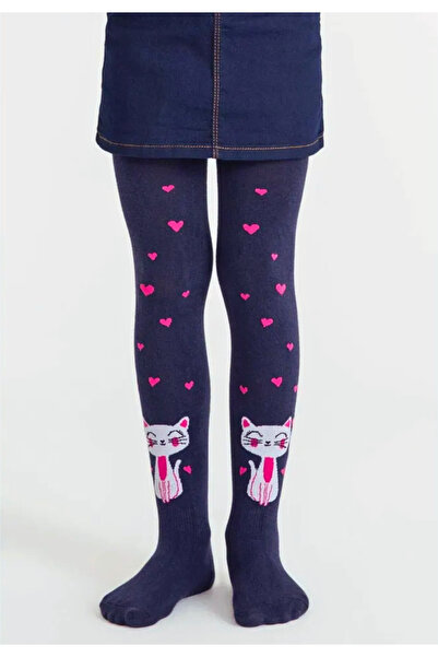 Penti Чорапогащи за момичета, „Влюбена котка“, памук- котешки принт, тъмносиньо
