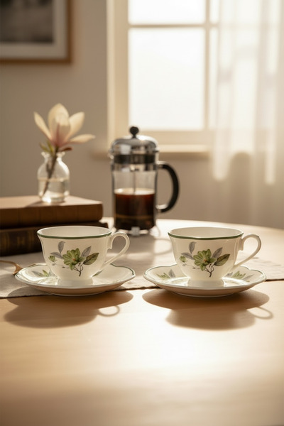 zezedesing Floral Print Set of 2 Porcelain Coffee Cups 90 ml – Stylish Presen...