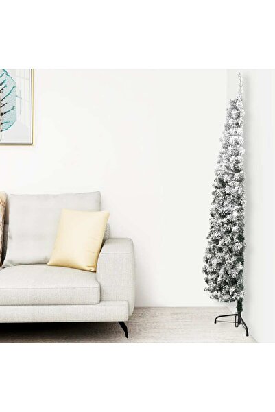 Concept Jumătate brad de Crăciun artificial subțire, cu zăpadă, 180 cm