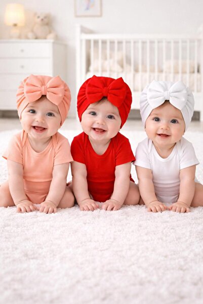 BYS BABY FASHION 3'Lü Yenidoğan Kız Bebek / Kız Çocuk Fiyonklu Çift Kat Bone ...