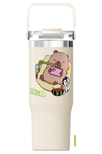 Vagonlife DILLER Tumbler 950 ML Tek Kapak Çift Kullanım Pipetli/Pipetsiz Taşı...