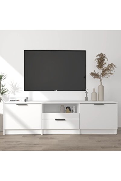 Concept Comodă TV, alb, 140x35x40 cm, lemn prelucrat