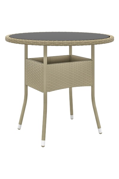 Concept Masă de grădină, bej, Ø80x75 cm, sticlă securizată/poliratan