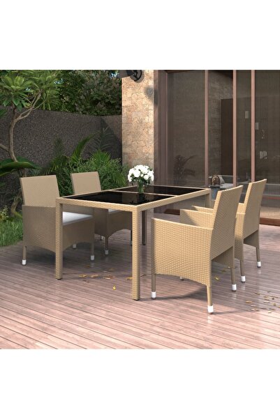 Concept Set mobilier de grădină,5 piese,bej,poliratan/sticlă securizată
