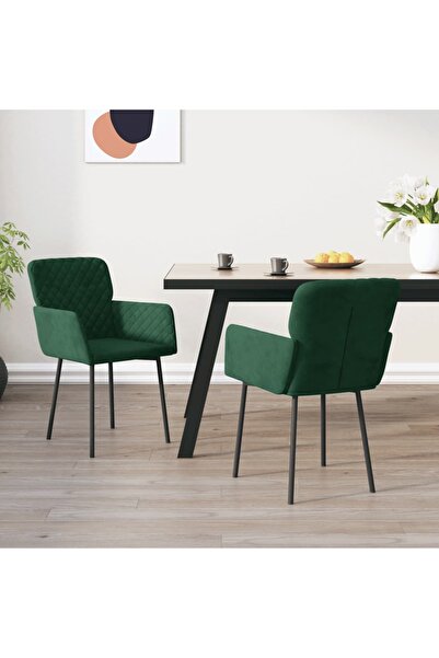 Concept Καρέκλες κουζίνας, 2 τεμ., σκούρο πράσινο, Βελούδο