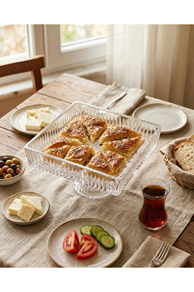 AKDEN STORE Handcrafted Cutting Decor Presentation Bowl / Square Handmade Gla...