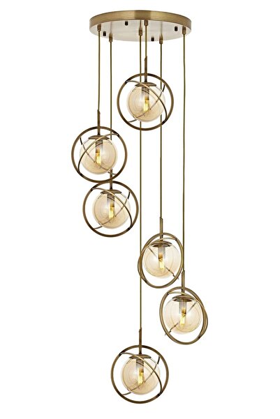 Avonni AV-60291-6ET Eskitme Kaplama Modern Avize E14 Metal Cam 40cm
