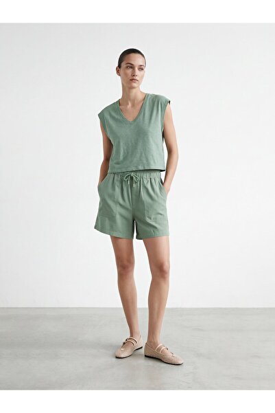 Ltb V-Neck Sleeveless Relaxed Green T-Shirt