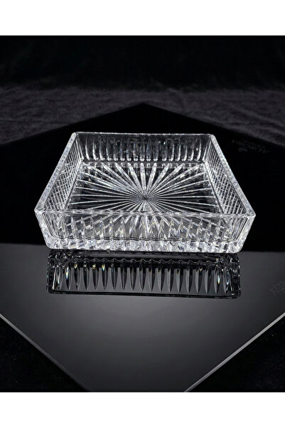 AKDEN STORE Handcrafted Cutting Decor Presentation Bowl / Square Handmade Gla...