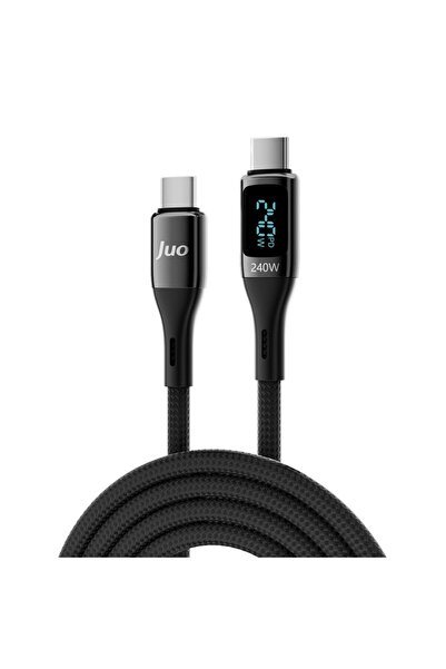 Juo 240W Dijital Led Ekranlı E-Mark Çipli PD 3.1 USB Type-C to Type-C Hızlı Ş...