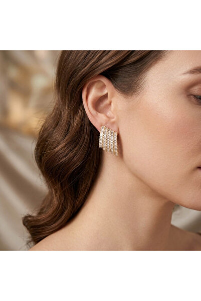 Generic Gold Tone Baguette Fan Earrings – Curved Sparkling Statement Design |...