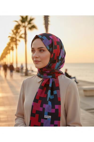 Bonjela Geometric Patterned Women's Scarf – Modern Stylish Soft-Textured Dail...