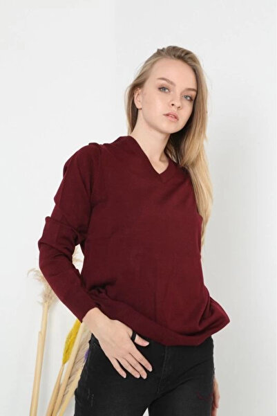 FREEDOM STOREE Women's V-Neck Sweater Long Sleeve Plain Weave Knitwear - Clar...