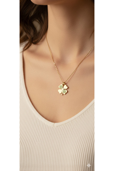 LOREZIA 316L Çelik Gold Renk Yonca Model Kadın Kolye