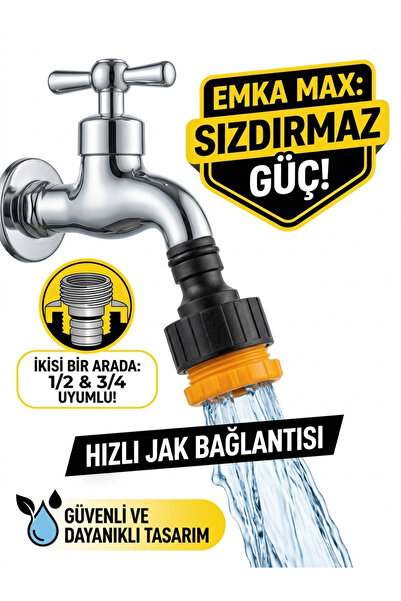 EMKA MAX Musluk Ve Hortum Bağlantı Adaptörü 1/2 - 3/4 Uyumlu - Bahçe Hortum B...