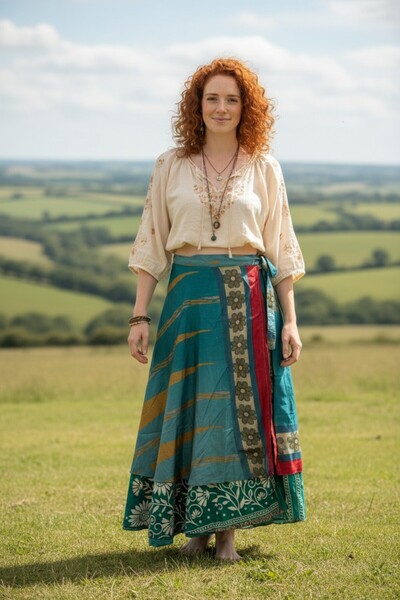 Bohoyasam Nepal Kadın Çift Taraflı İpek Etek – Bohem Desenli, Bağlamalı Model...