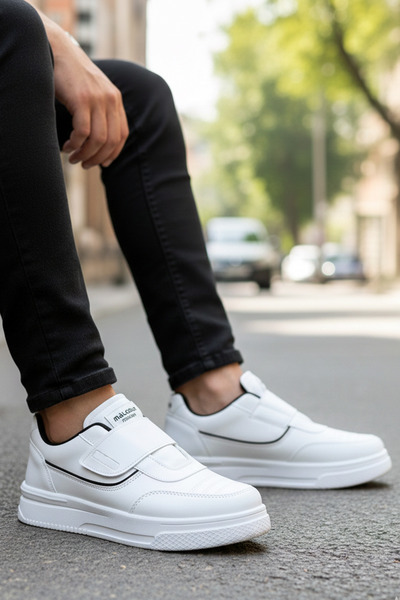 Giyyin Men's White Sneaker Sports Shoes Daily Velcro Strap Orthopedic